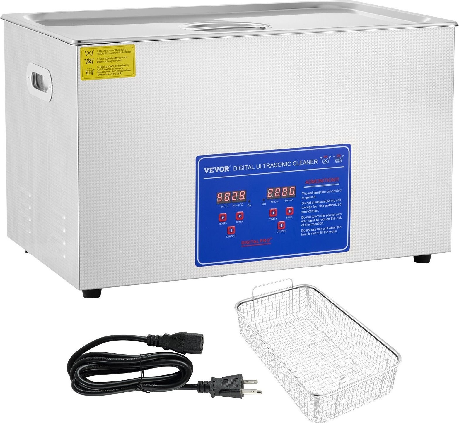 Vevor Ultrazvukový čistiaci stroj z nehrdzavejúcej ocele, digitálny ohrievač s časovačom 30 l/600 W