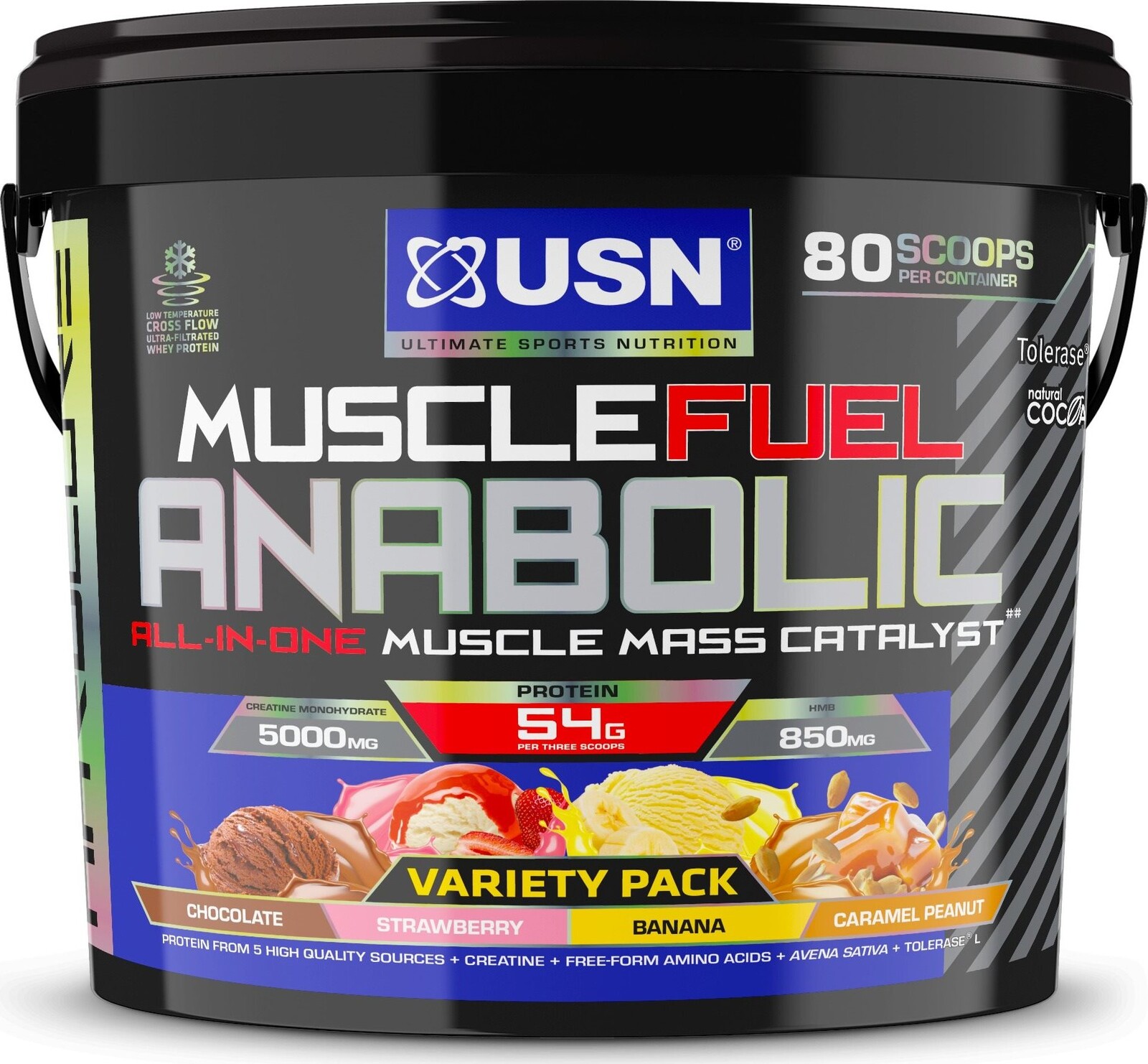 USN Muscle Fuel Anabolic Variety pack (Čokoláda, Jahoda, Banán a Arašidy s karamelom) 5,32 kg