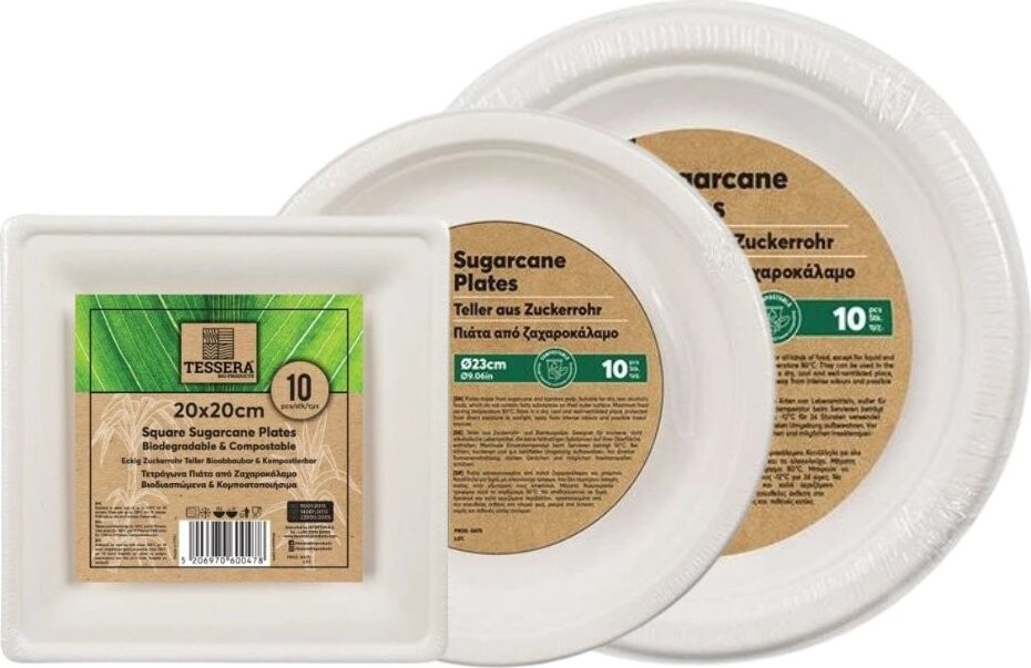 Intertan SA Sada talířů z cukrové třtiny (23 cm + čtvercový + 26 cm) 3 × 10 ks