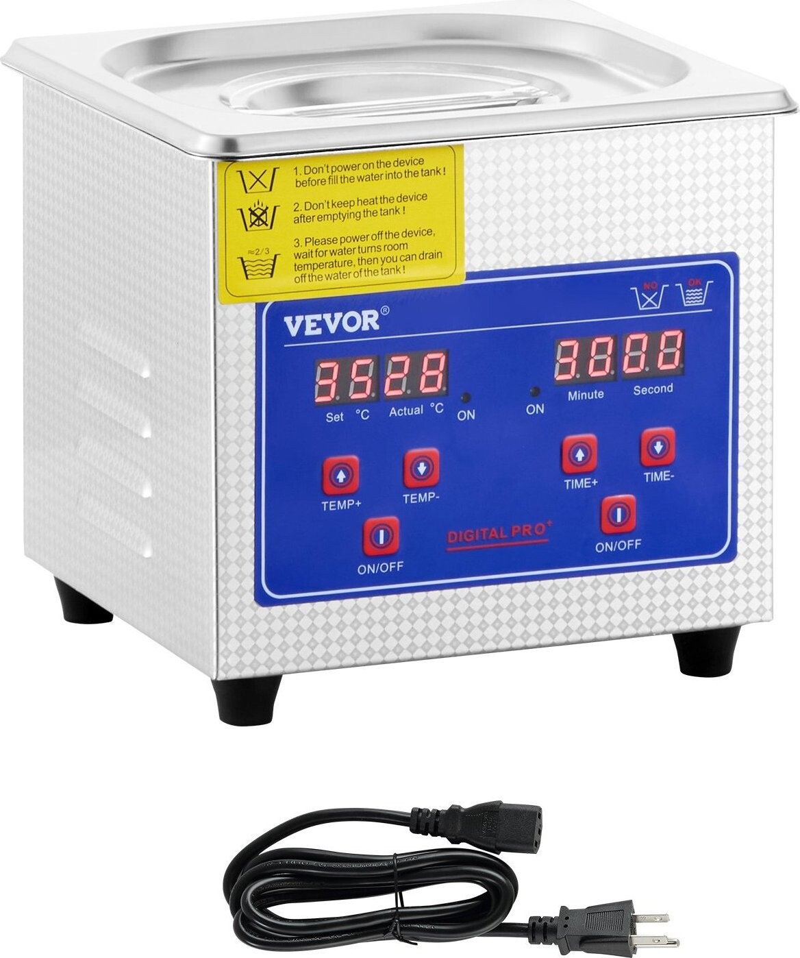 Vevor Ultrazvukový čistiaci stroj z nehrdzavejúcej ocele, digitálny ohrievač s časovačom 1,3 l/100 W