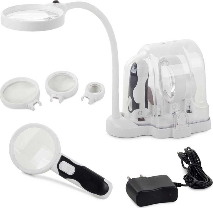 Verk Stolová lupa 2 v 1 s výmennými šošovkami 2 LED diódy 2,5×, 5× a 16×