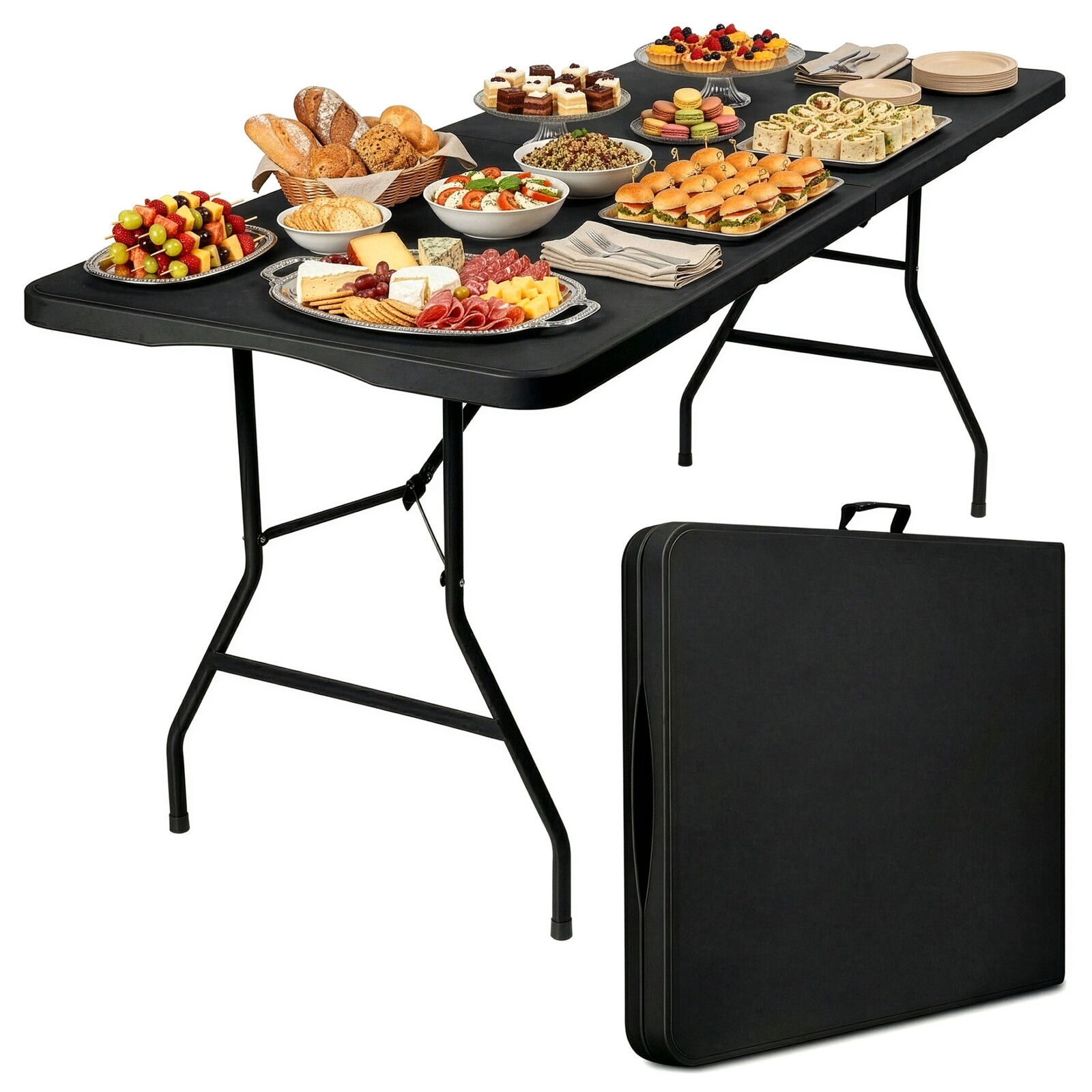 Cateringový rozkládací stůl BUFET 200 cm černý