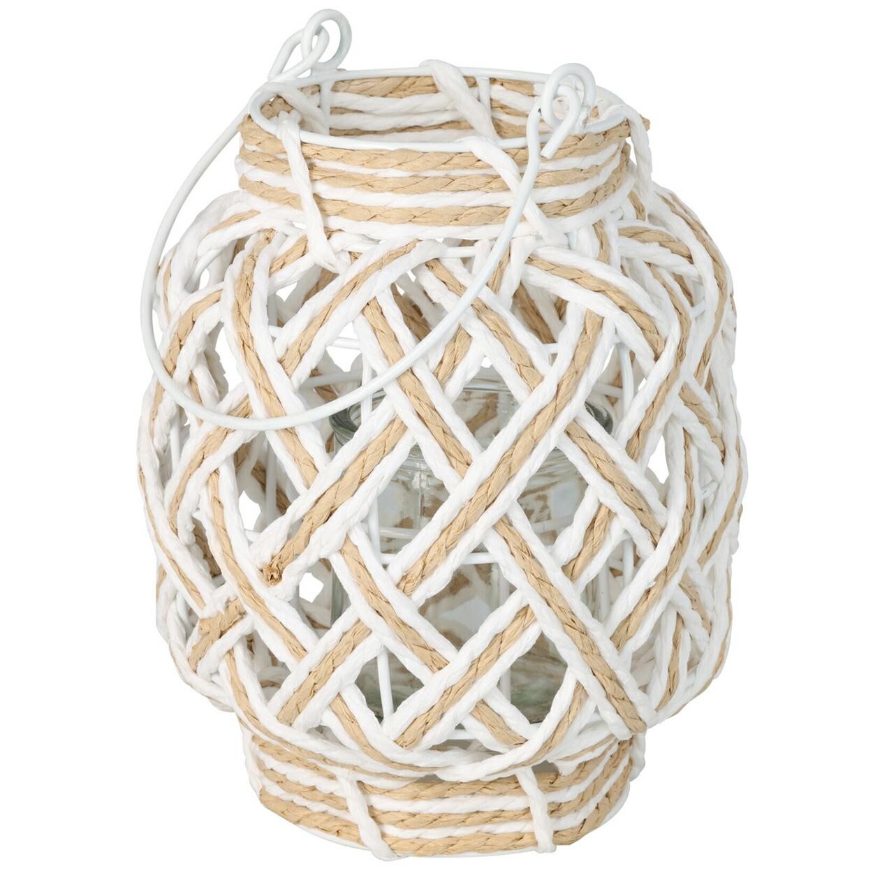 Pletený svícen LAMPO 20 cm bílý