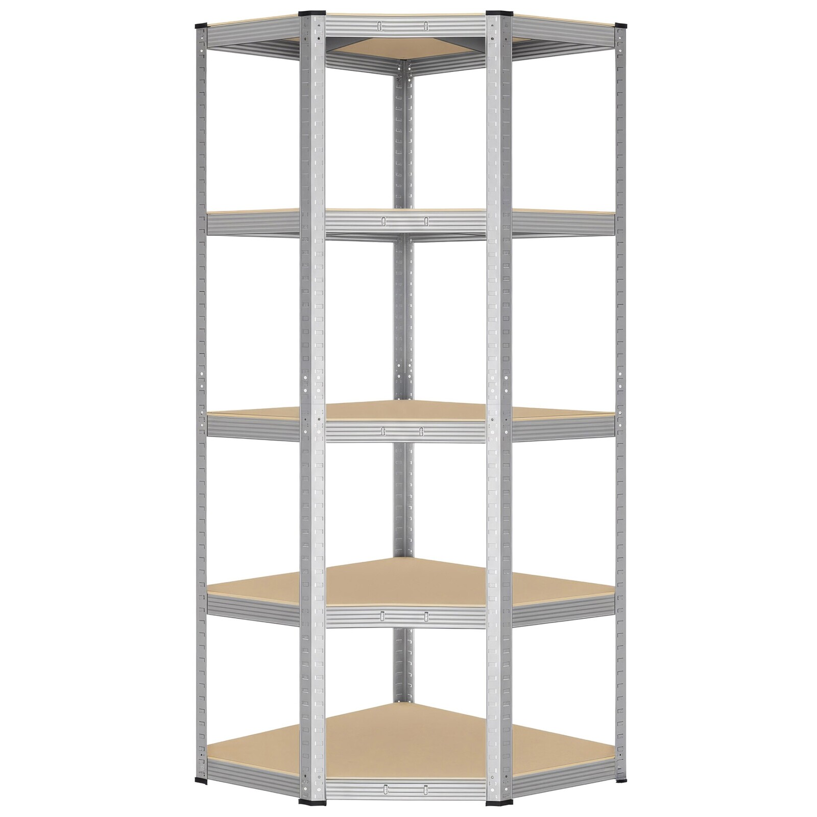 Rohový dílenský regál SOLAA s 5 policemi hnědý/stříbrný