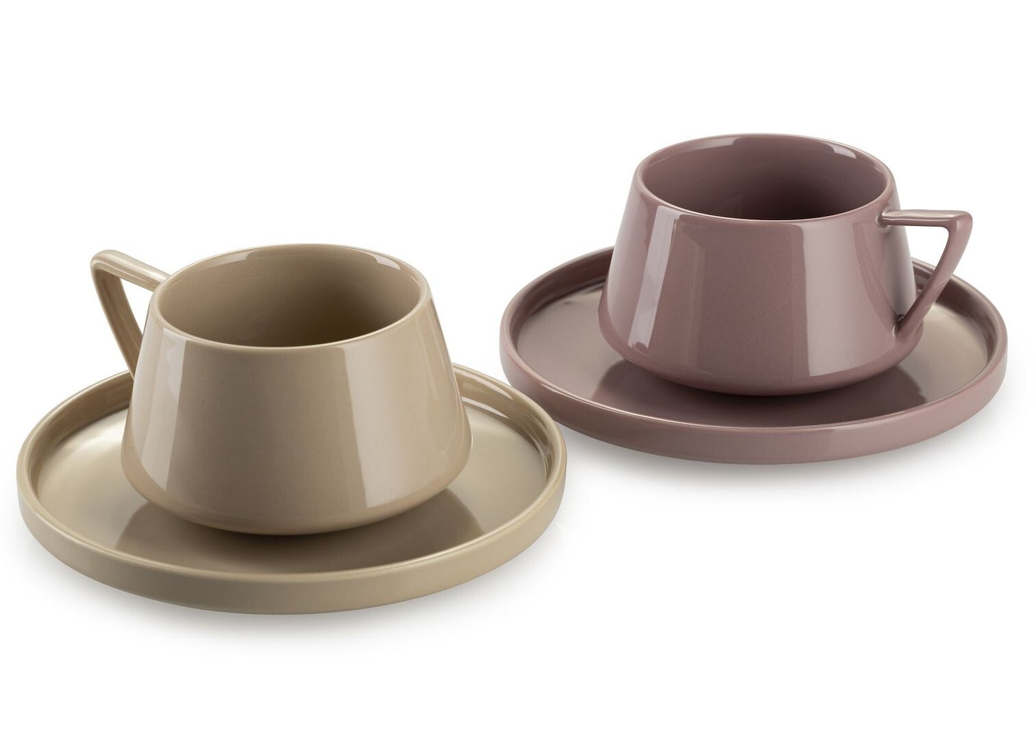 Sada 2 ks šálků a podšálků Luna béžová/fialová