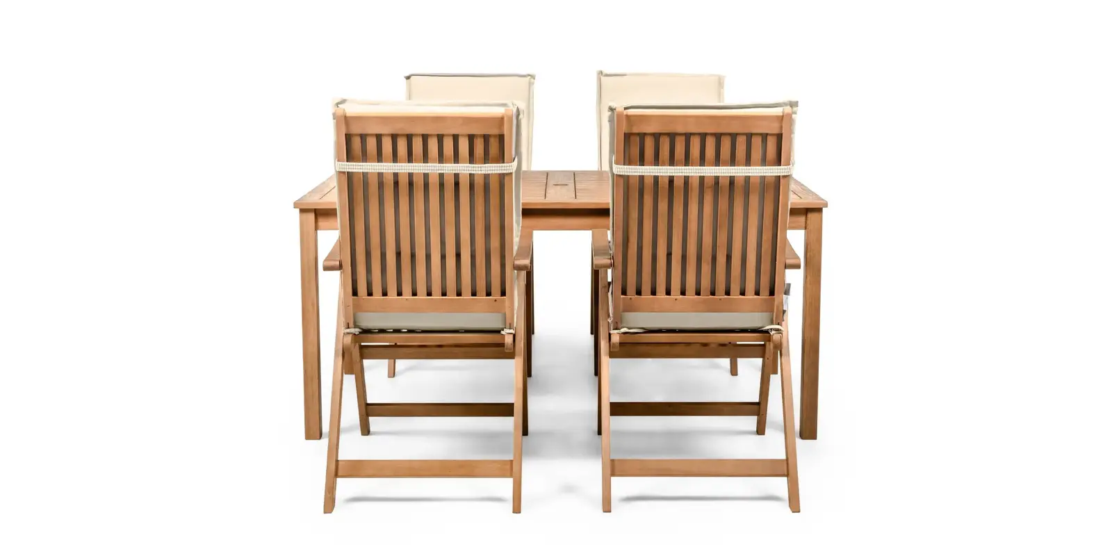 Sada zahradního nábytku Familis 160 cm pro 4 osoby z masivu eukalyptové dřevo teak/krémová