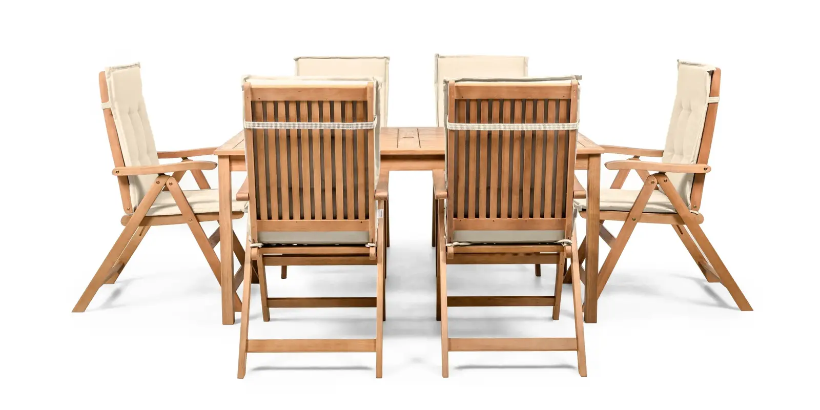 Sada zahradního nábytku Familis 160 cm pro 6 osob z masivu eukalyptové dřevo teak/krémová