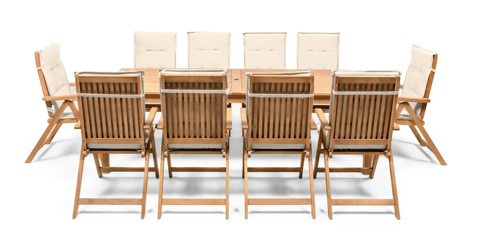 Sada zahradního nábytku Familis 240 cm pro 10 osob z masivu eukalyptové dřevo teak/krémová