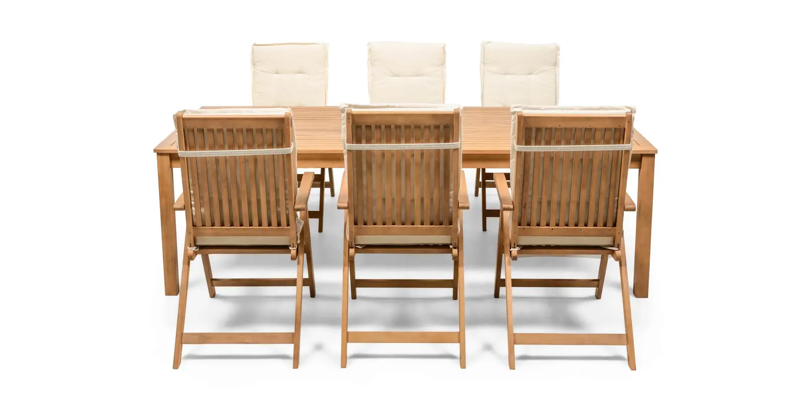 Sada zahradního nábytku Familis 240 cm pro 6 osob z masivu eukalyptové dřevo teak/krémová