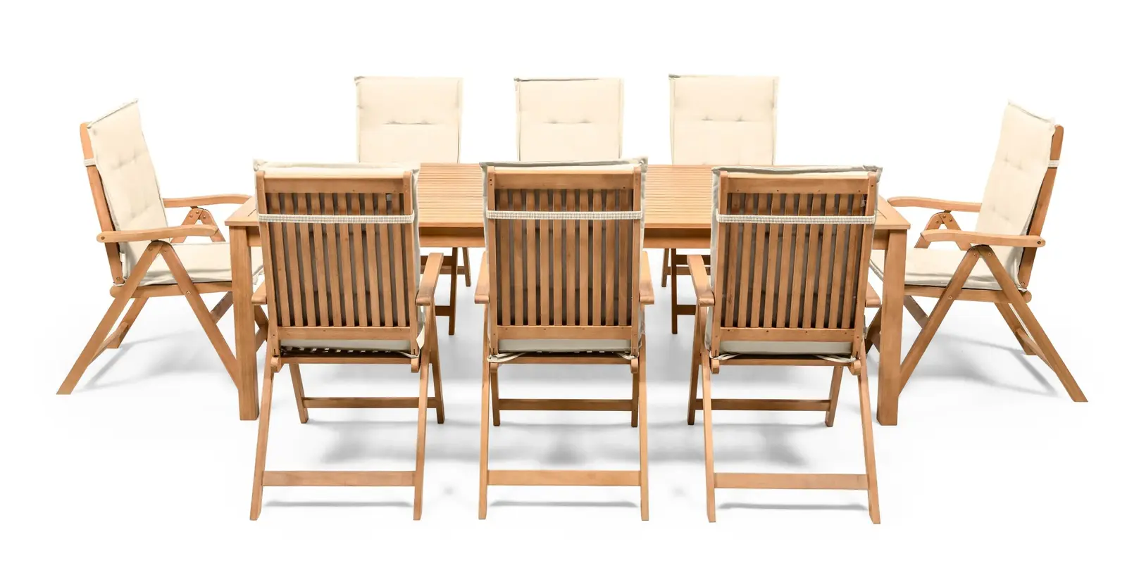 Sada zahradního nábytku Familis 240 cm pro 8 osob z masivu eukalyptové dřevo teak/krémová