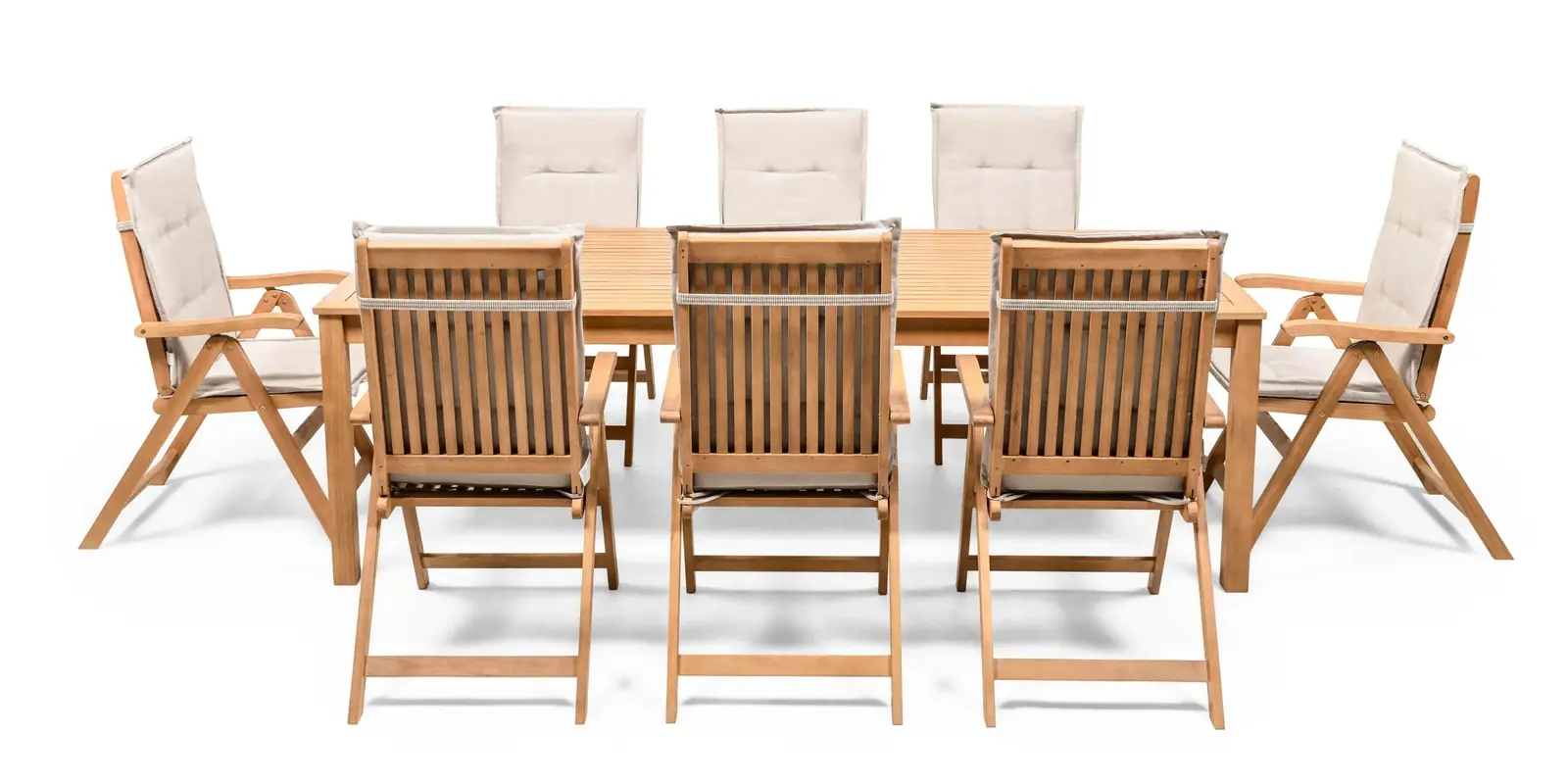 Sada zahradního nábytku Familis 240 cm pro 8 osob z masivu eukalyptové dřevo teak/šedá