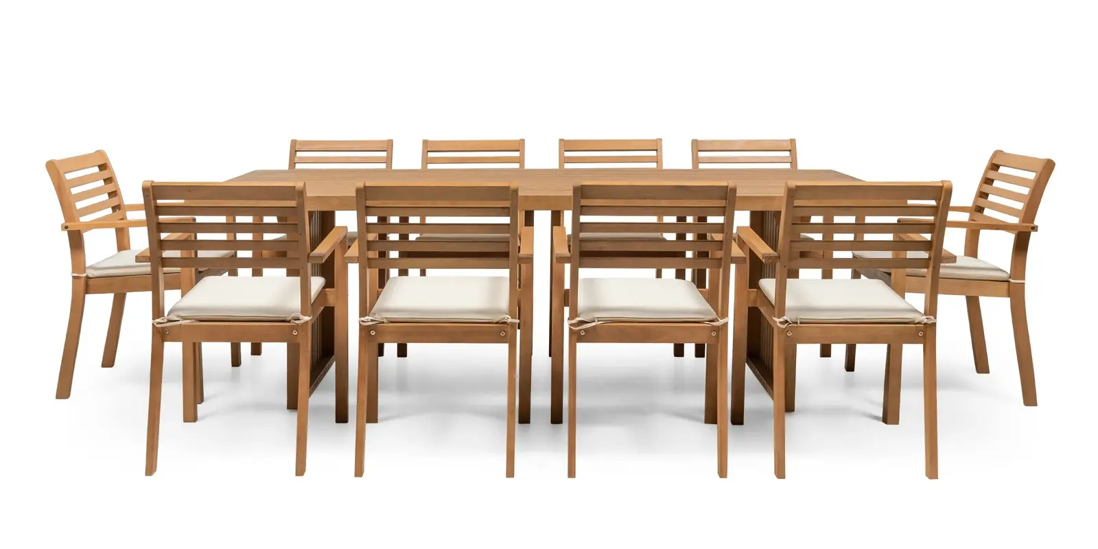 Sada zahradního nábytku Familis II 240 cm pro 10 osob z masivu eukalyptové dřevo teak/béžová