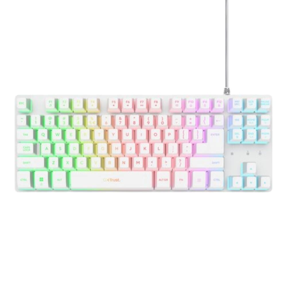 TRUST Klávesnica GXT 833 Thado, Membránová, USB, RGB, biela