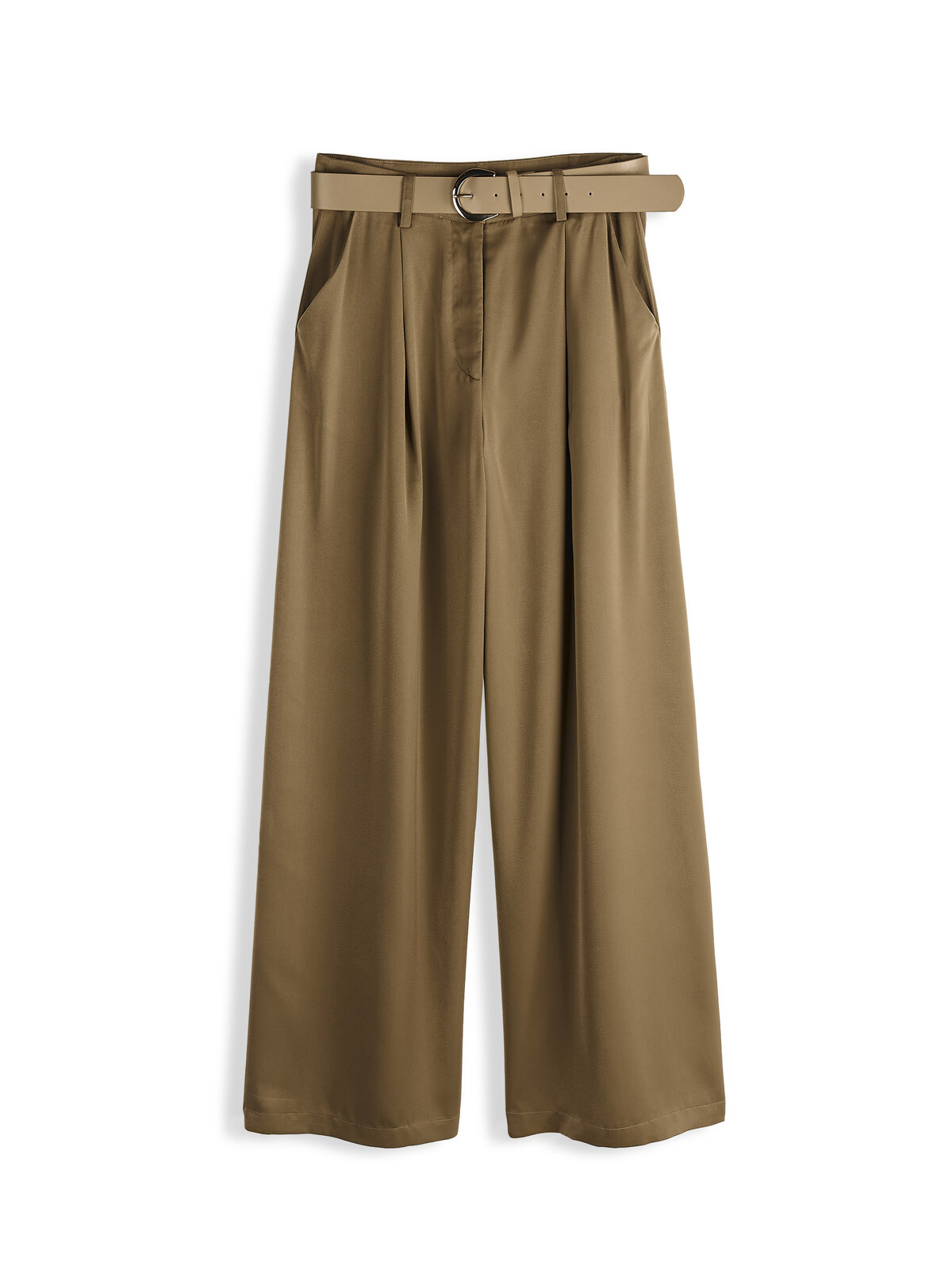 GATE Široké saténové nohavice s opaskom