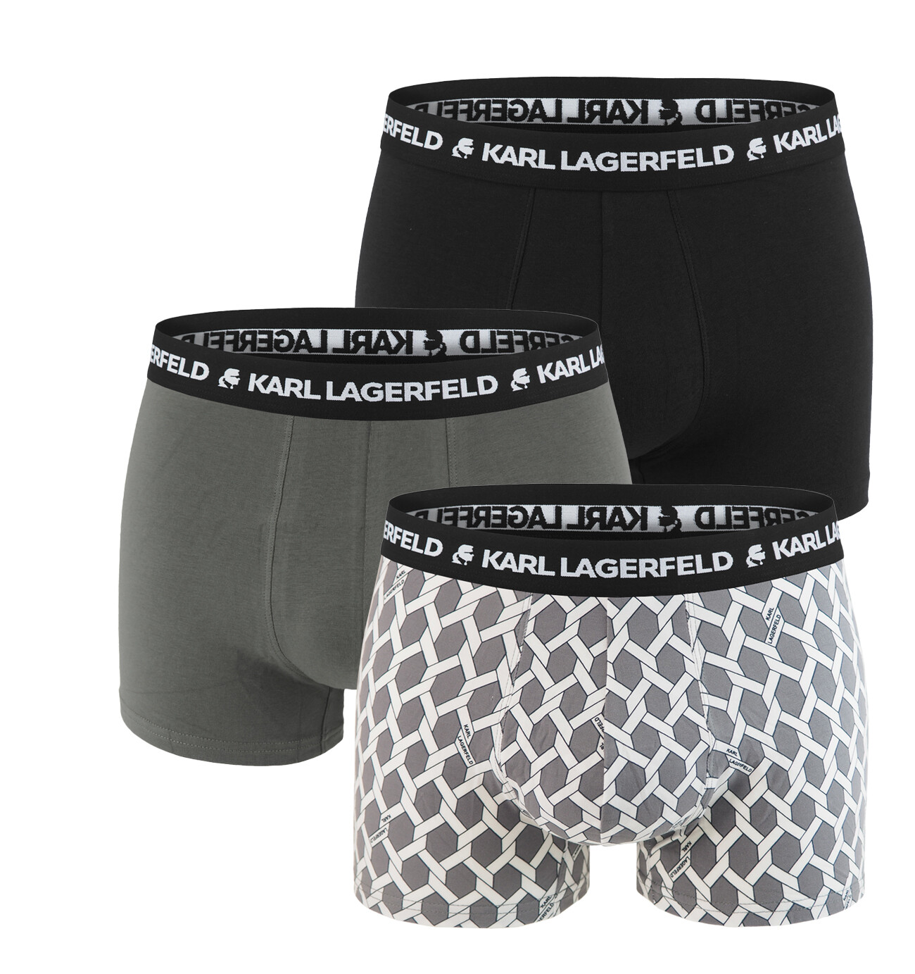 KARL LAGERFELD - boxerky 3PACK organic cotton LAGERFELD logo geo & dark color