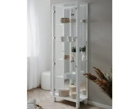Vysoká vitrína so zrkadlom Elba, 62 cm, biela%