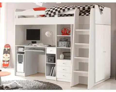 Zvýšená úložná posteľ so stolíkom Unit 90x200 cm, biela%