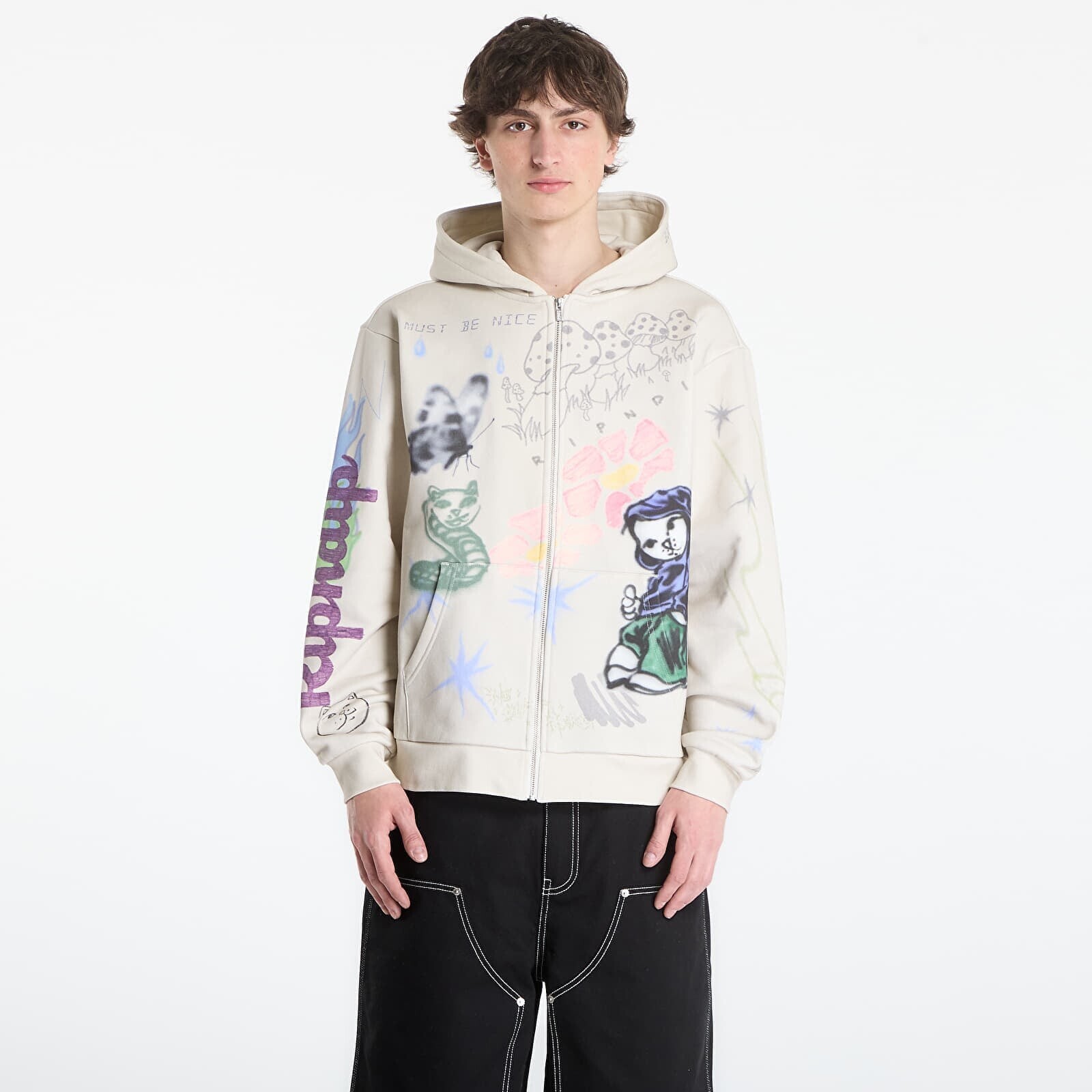 Mikina RIPNDIP Goosebumps Zip Hoodie Bone L