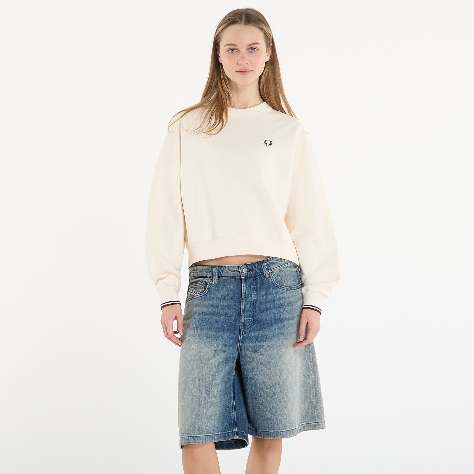 Mikina FRED PERRY Tipped Sweatshirt Ecru 6