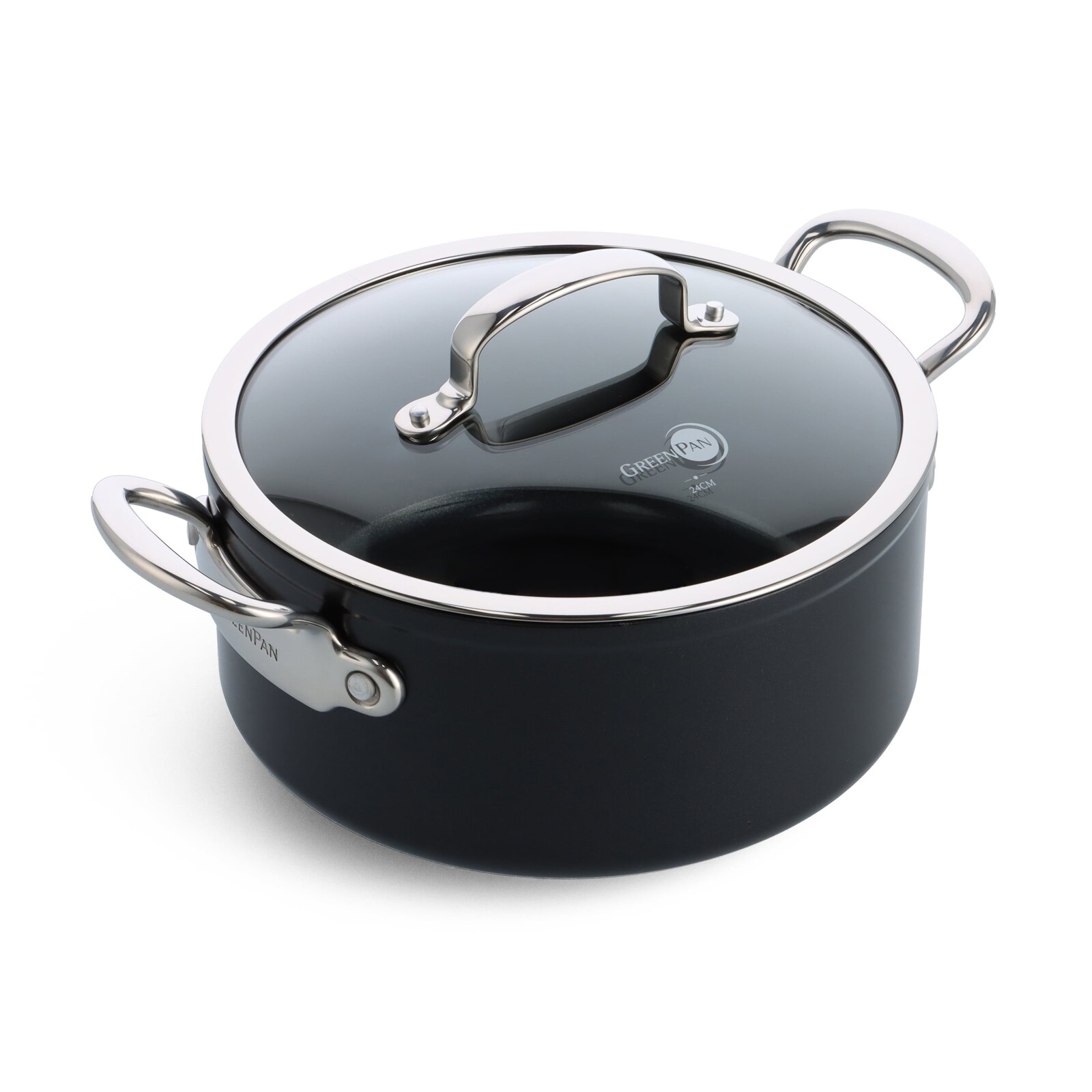 GreenPan Hrniec s nepriľnavým keramickým povrchom s pokrievkou Barcelona Pro, Ø 24 cm / 4,9 l, čierna CC005334-001