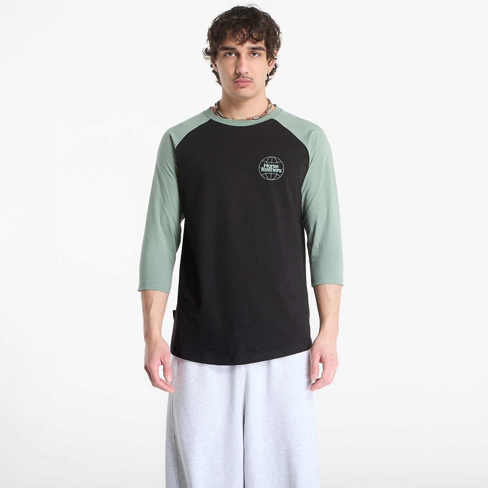 Tričko Horsefeathers Global Raglan T-Shirt Black/ Iceberg Green M