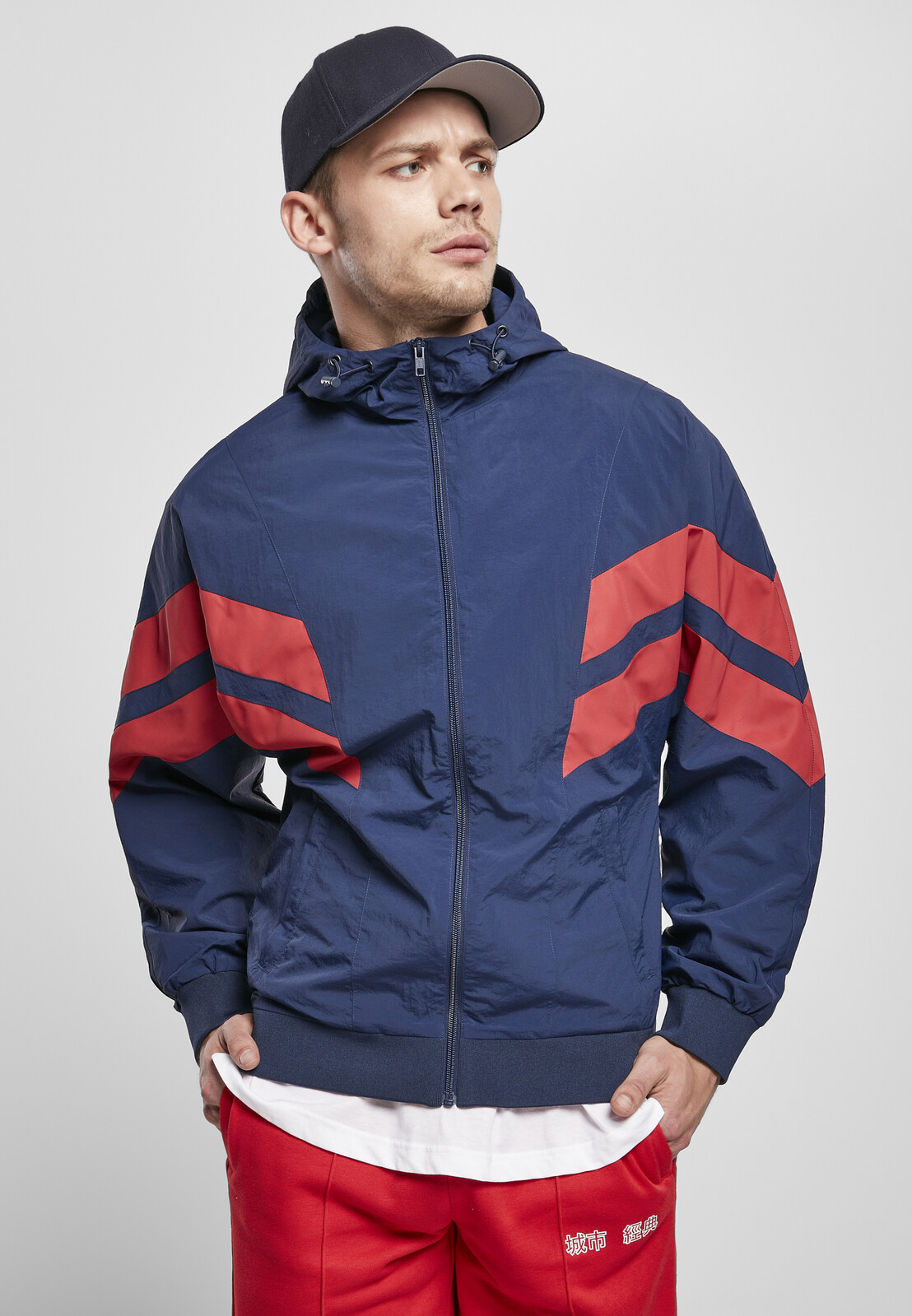 Crinkle Panel Track Jacket Navy Blue/Urban Red