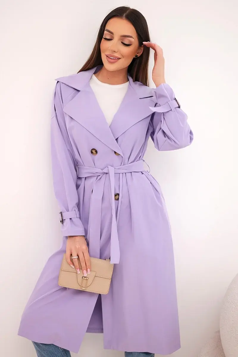 Kesi dámsky kabát na viazanie v páse