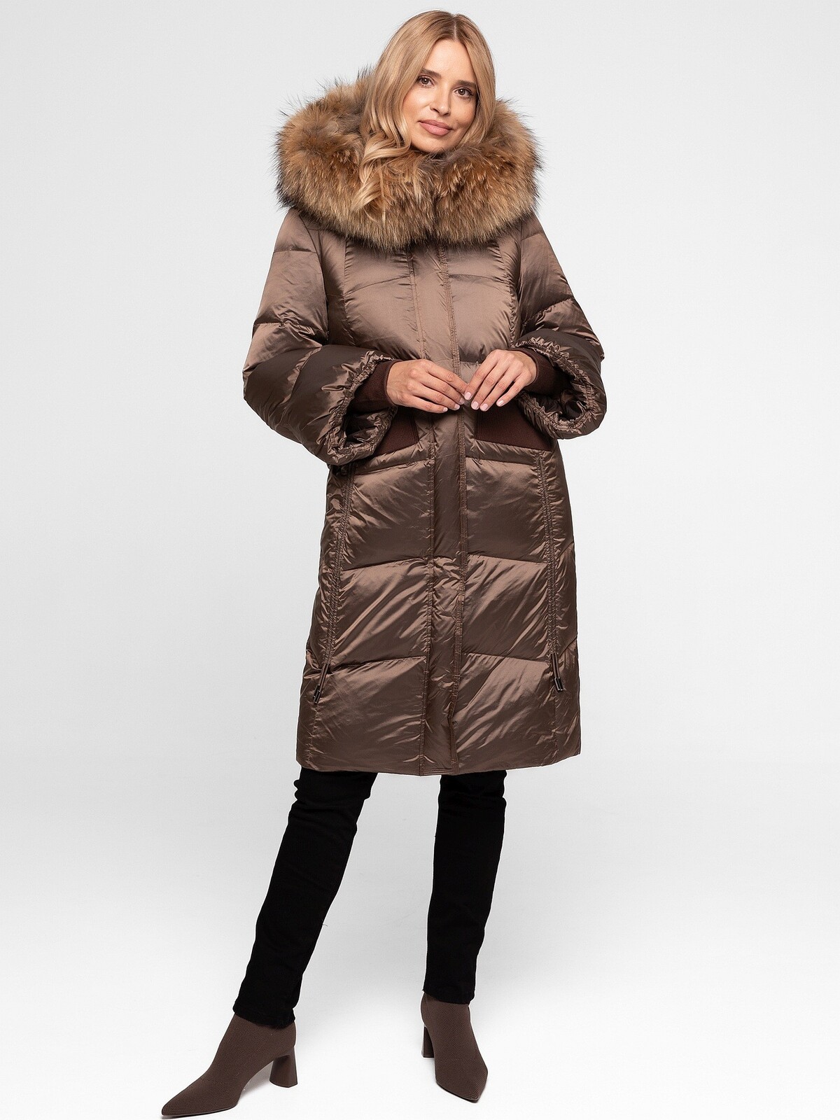 Zimná dámska páperová bunda s pravou kožušinou