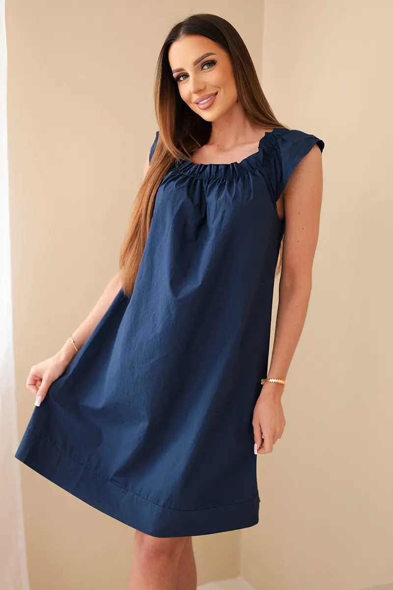 Kesi modré šaty s riaseným výstrihom