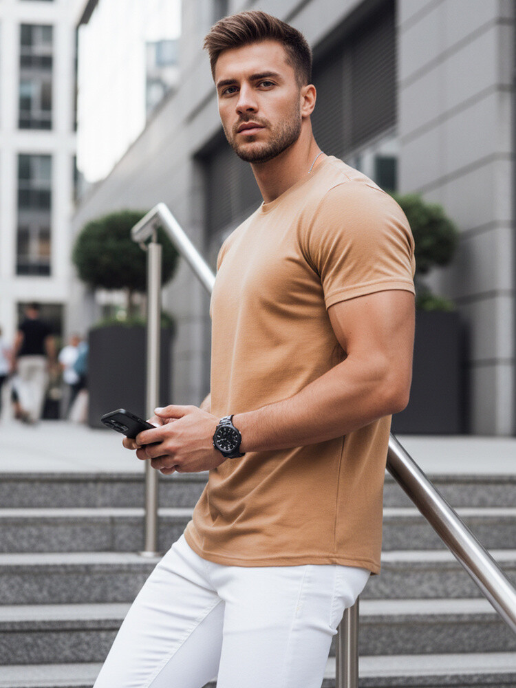 DStreet pánske tričko bez potlače, kawové