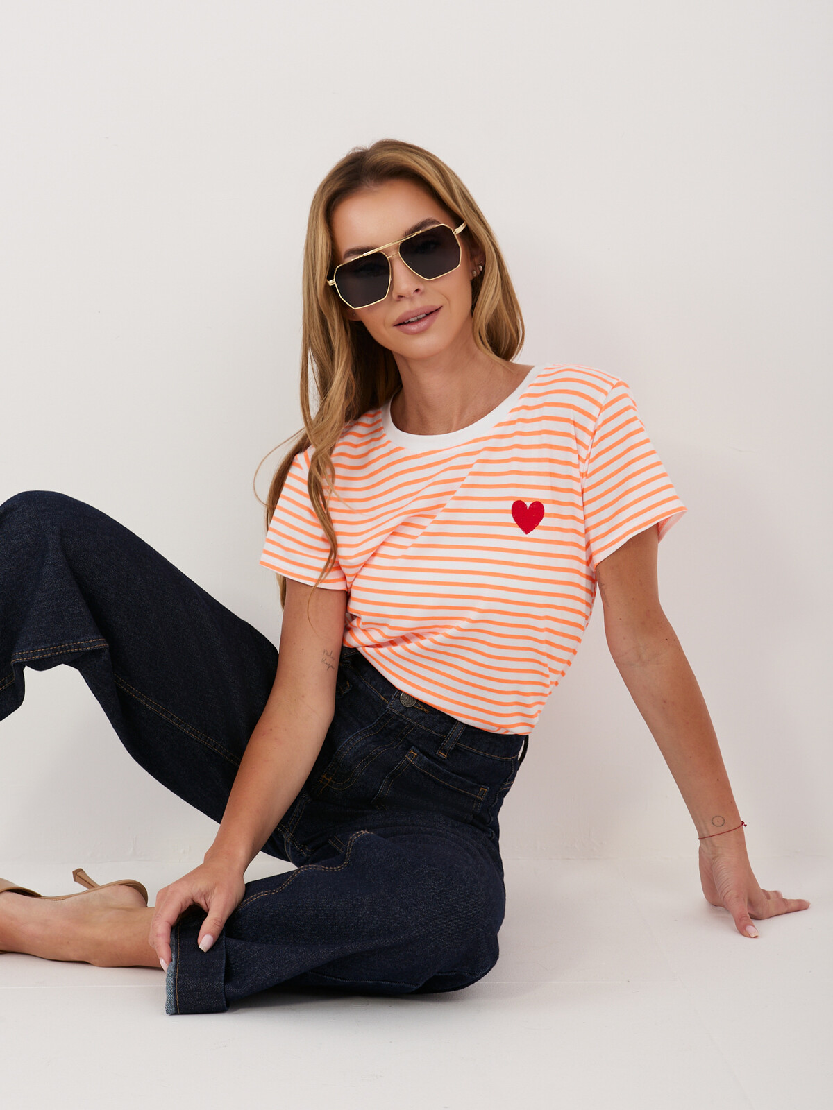 Bielo-oranžové dámske tričko z bavlny