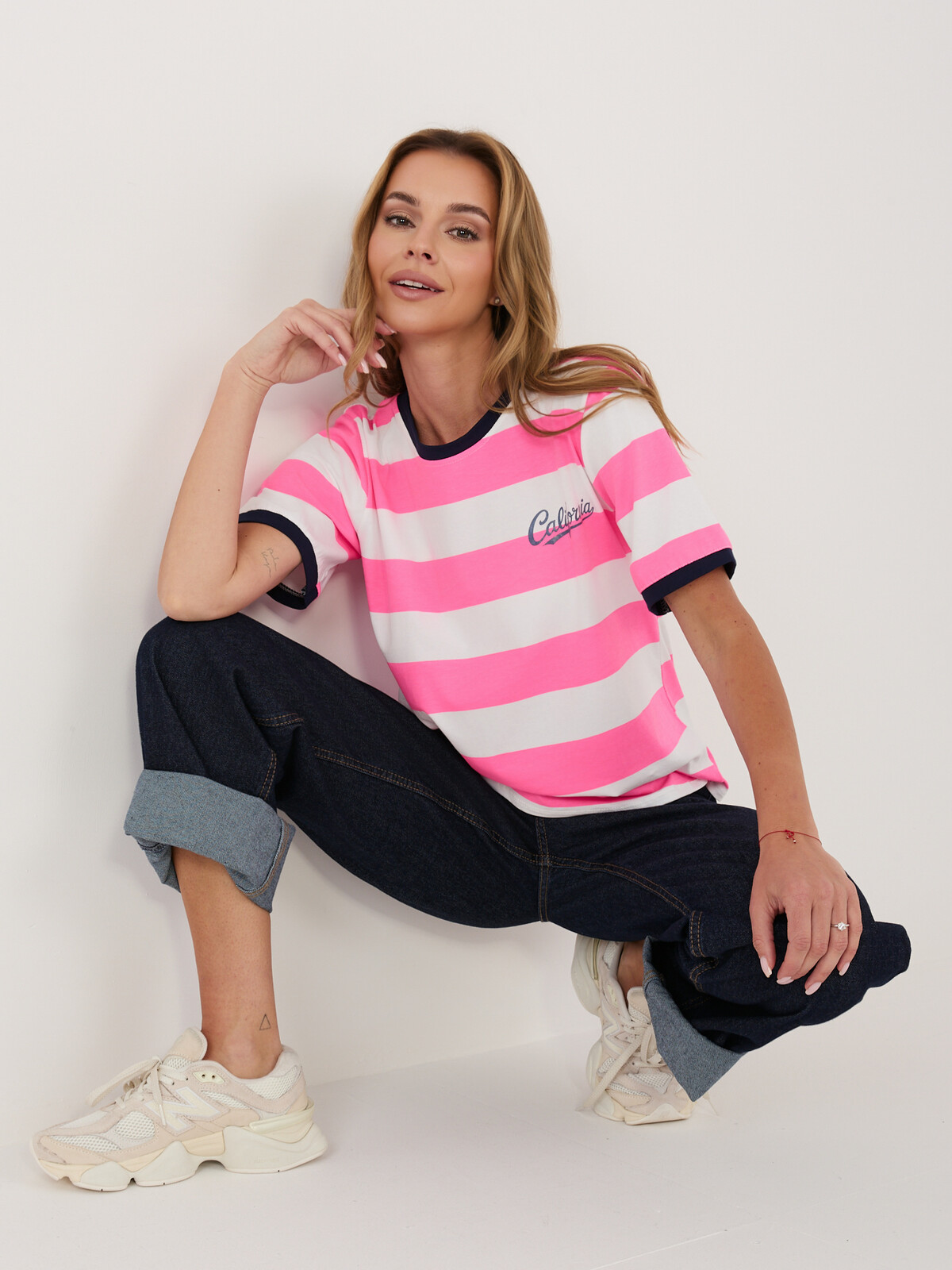 Dámske pásikavé tričko fluo pink