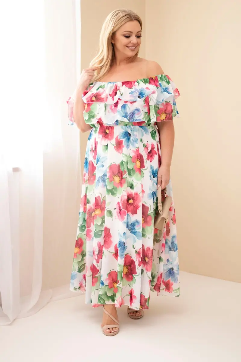 Kesi plus size maxi šaty s volánikmi