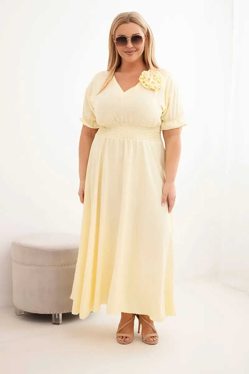 Kesi talianske plus size šaty s výstrihom do V žlté