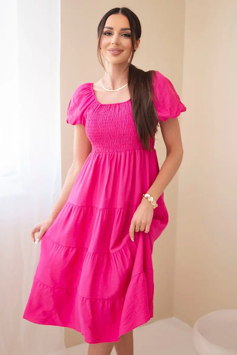 Dámske khaki šaty s nafúknutými rukávmi