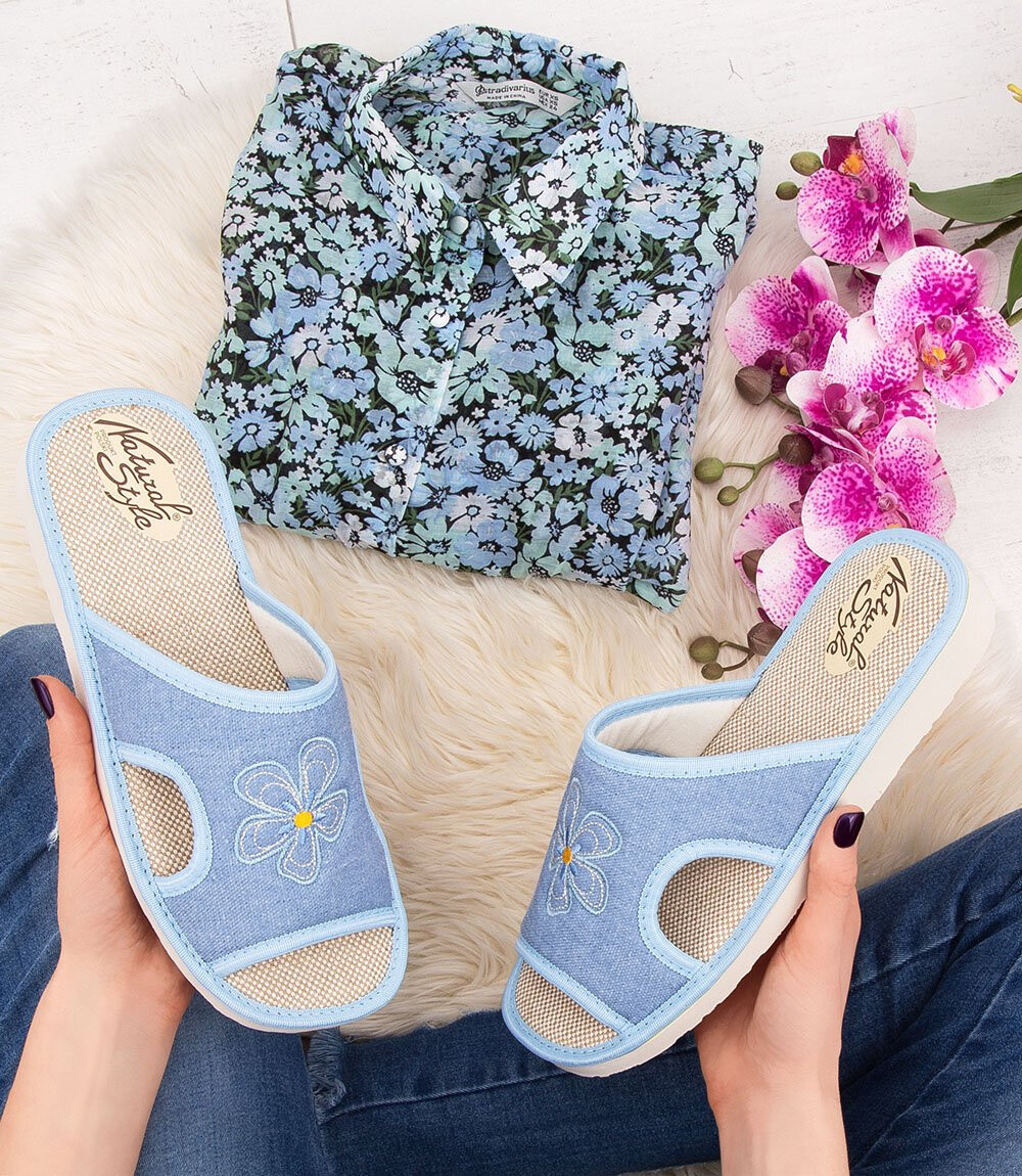 Dámske papuče Natural Style NS-012 modré-béžové