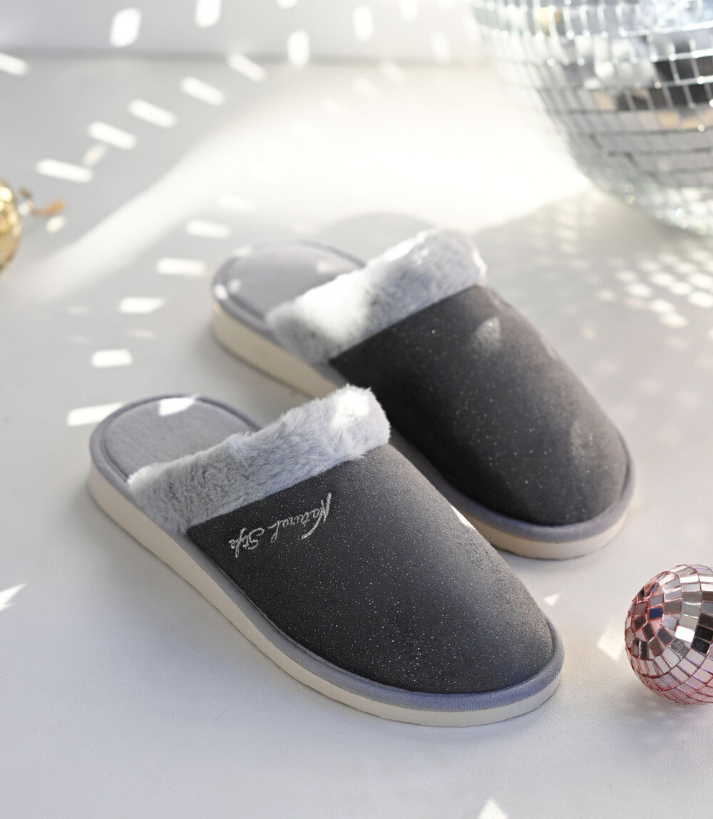 Dámske papuče NS-105 sivé trblietavé