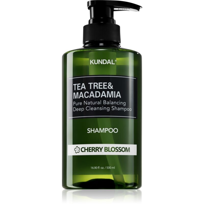 KUNDAL Tea Tree & Macadamia Cherry Blossom hĺbkovo čistiaci šampón s osviežujúcim účinkom 500 ml