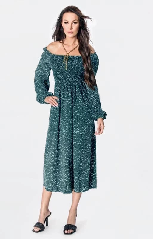 Bodkované šaty s dlhým rukávom od Ann Gissy marine (DLY016) odstíny zelené XL (42)