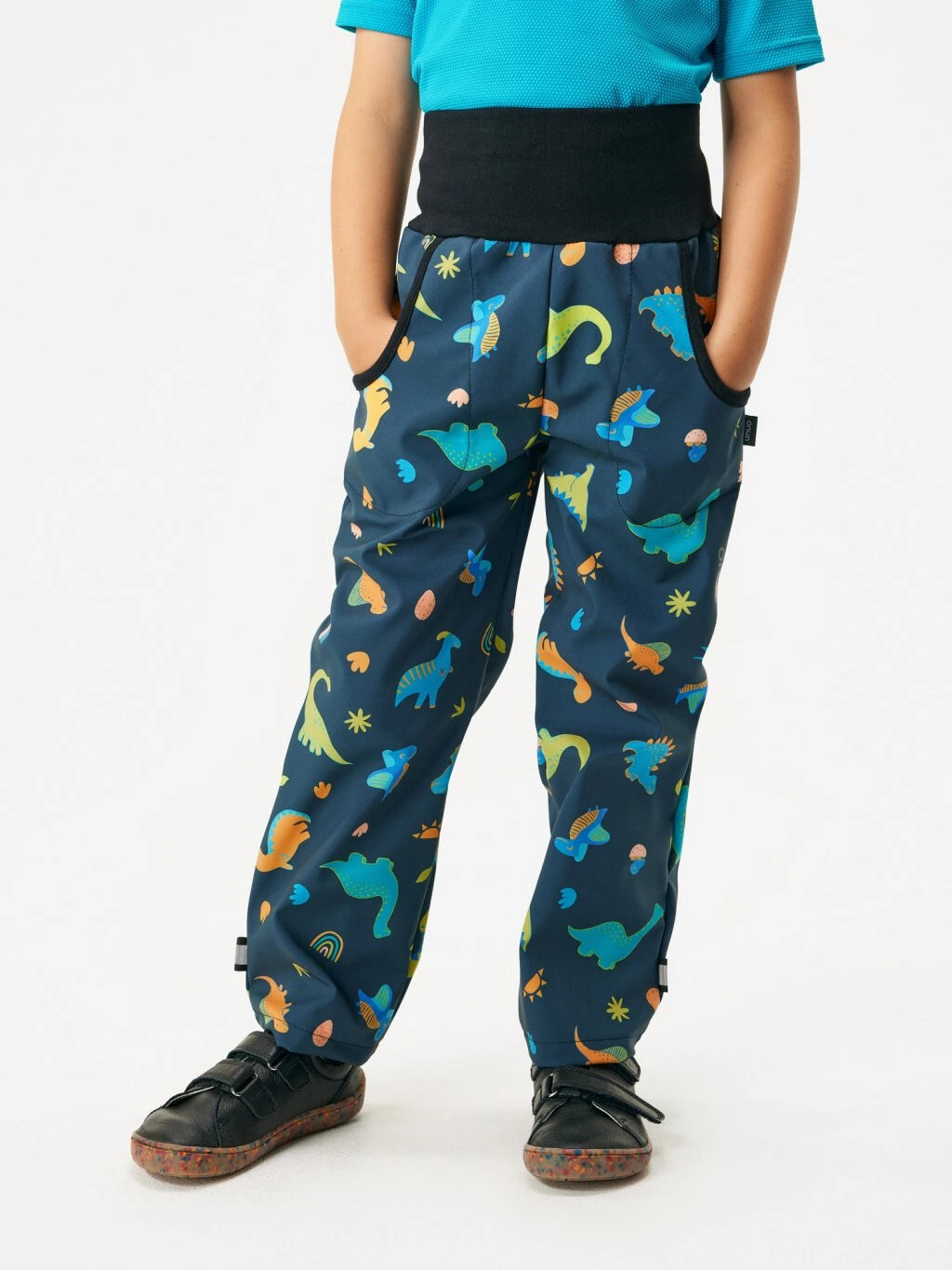 Detské softshellové nohavice s flísom Basic, Dinosaury - veľ. 104/110
