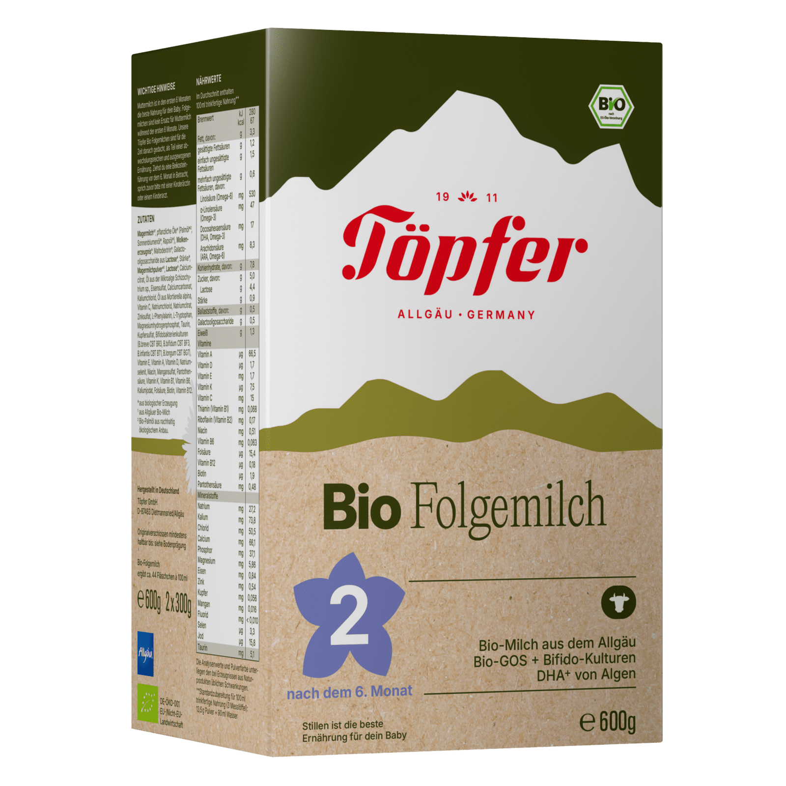 TÖPFER BIO 2 pokračovacia mliečna dojčenská výživa 600 g