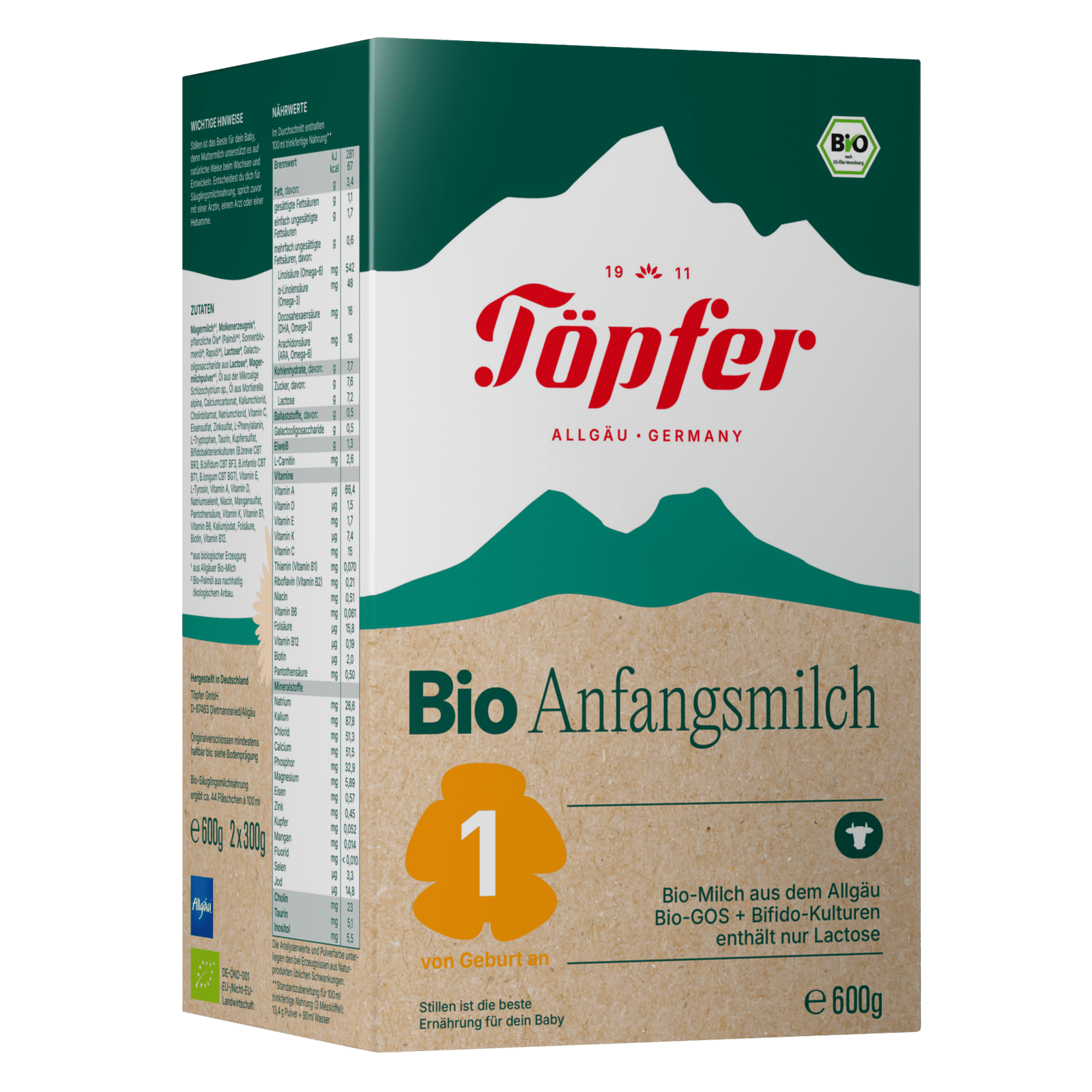 TÖPFER BIO 1 počiatočná mliečna dojčenská výživa 600 g