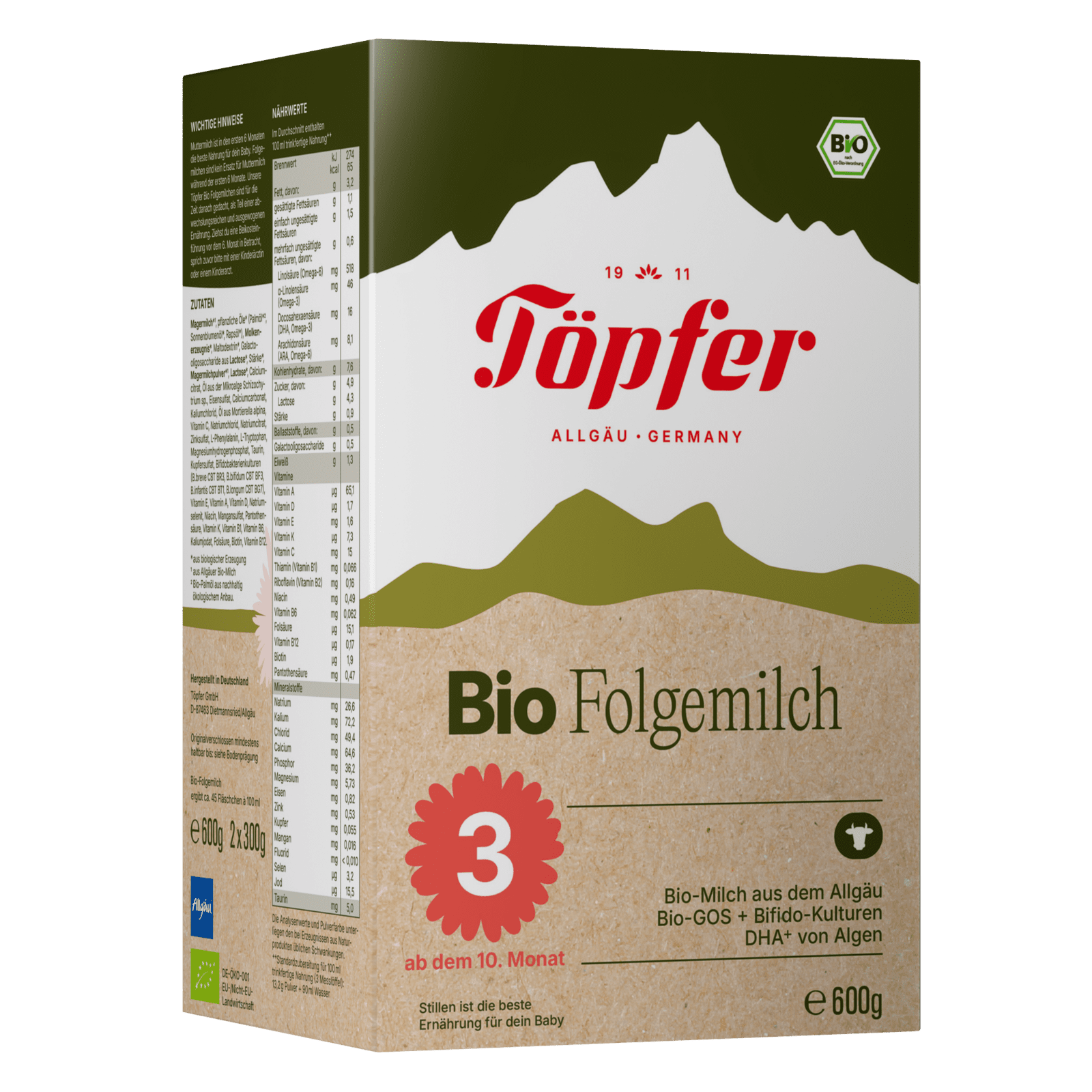 TÖPFER BIO 3 pokračovacia mliečna dojčenská výživa 600 g