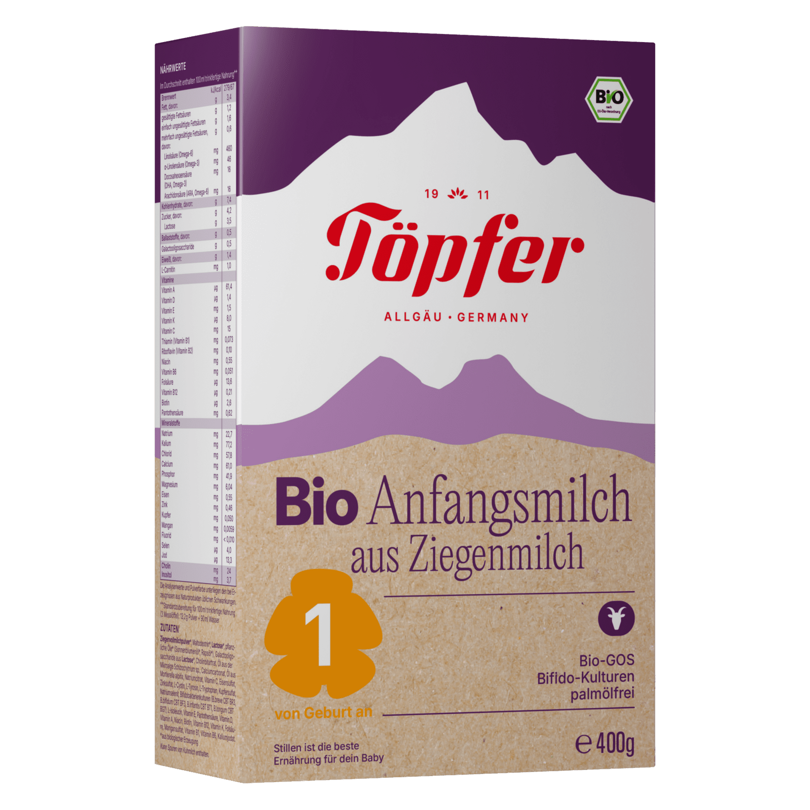 TÖPFER BIO 1 z kozieho mlieka – počiatočná dojčenská výživa 400 g