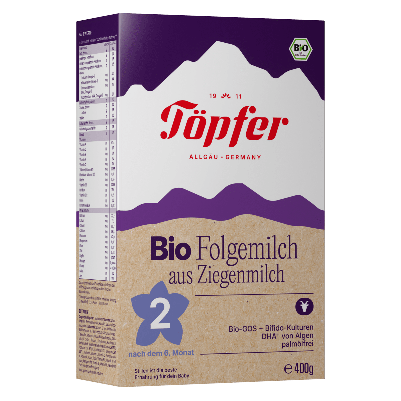 TÖPFER BIO 2 z kozieho mlieka – pokračovacia dojčenská výživa 400 g