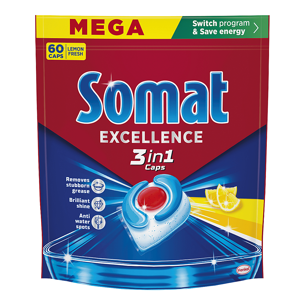 SOMAT Excellence 3in1 Kapsule do umývačky Lemon 60 kusov