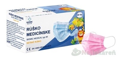 BIOMIC RÚŠKO medicínske detské typ IIR ružové 50 ks