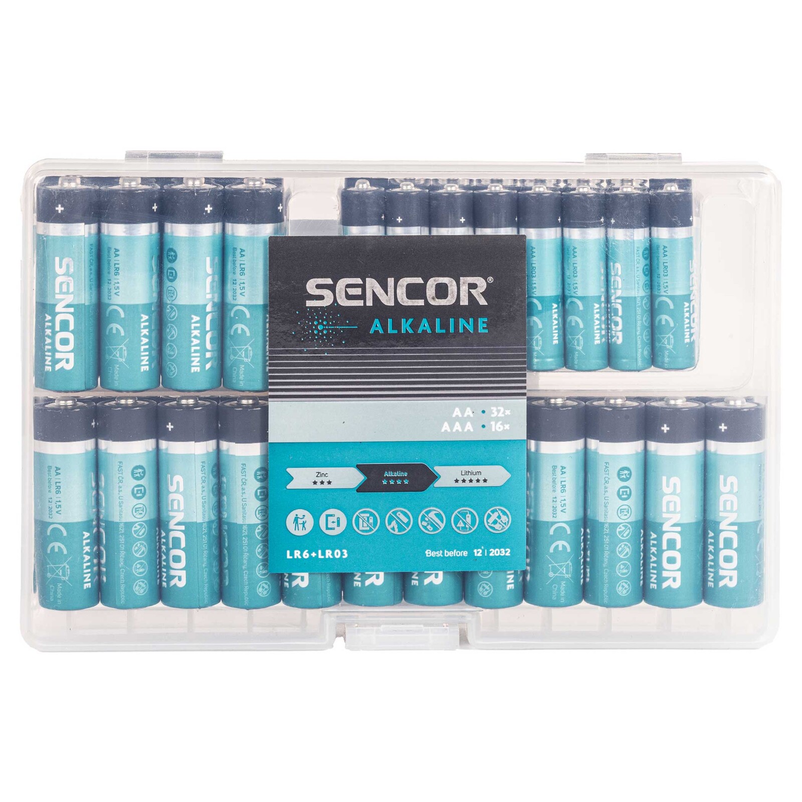Sencor SBA LR6+LR03 32 AA+16 AAA BOX Alkalická batéria LR6+LR03 AA/AAA Typ: AA-LR6, AAA-LR03, Balenie: 32 x AA + 16 x AAA - Box, Prevedenie: