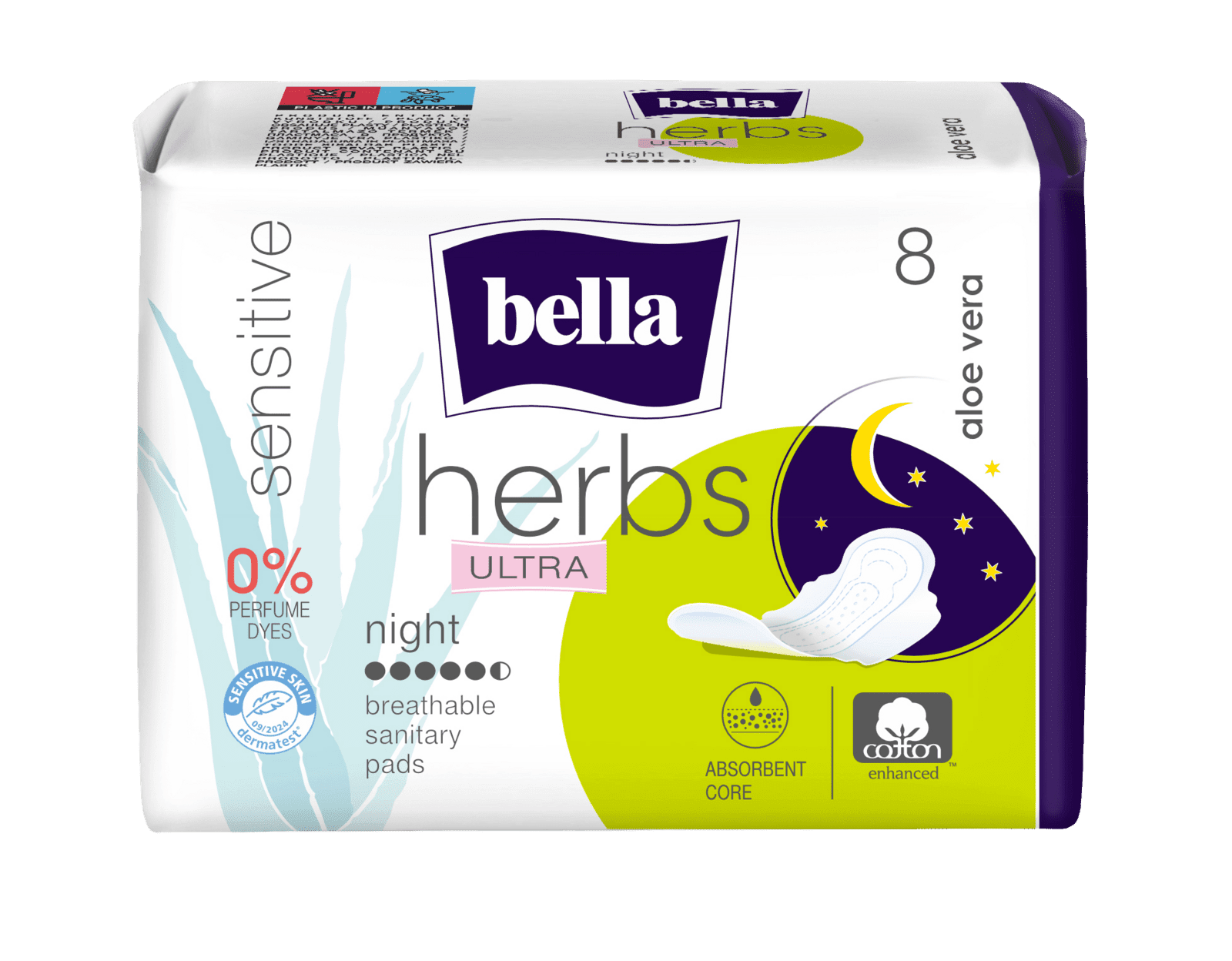 BELLA Herbs Ultra Night Nočné menštruačné vložky Aloe vera 8 ks