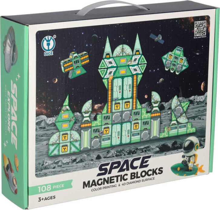 KIK KX2882 Magnetická konštrukčná stavebnica vesmír – kozmická stanica, 108 dielov